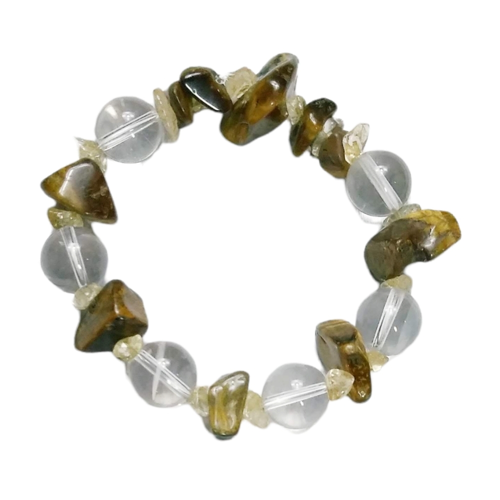 Chunky Tiger Eye, Citrine, Clear Quartz Beaded Stretch Bracelet Gender Neutral